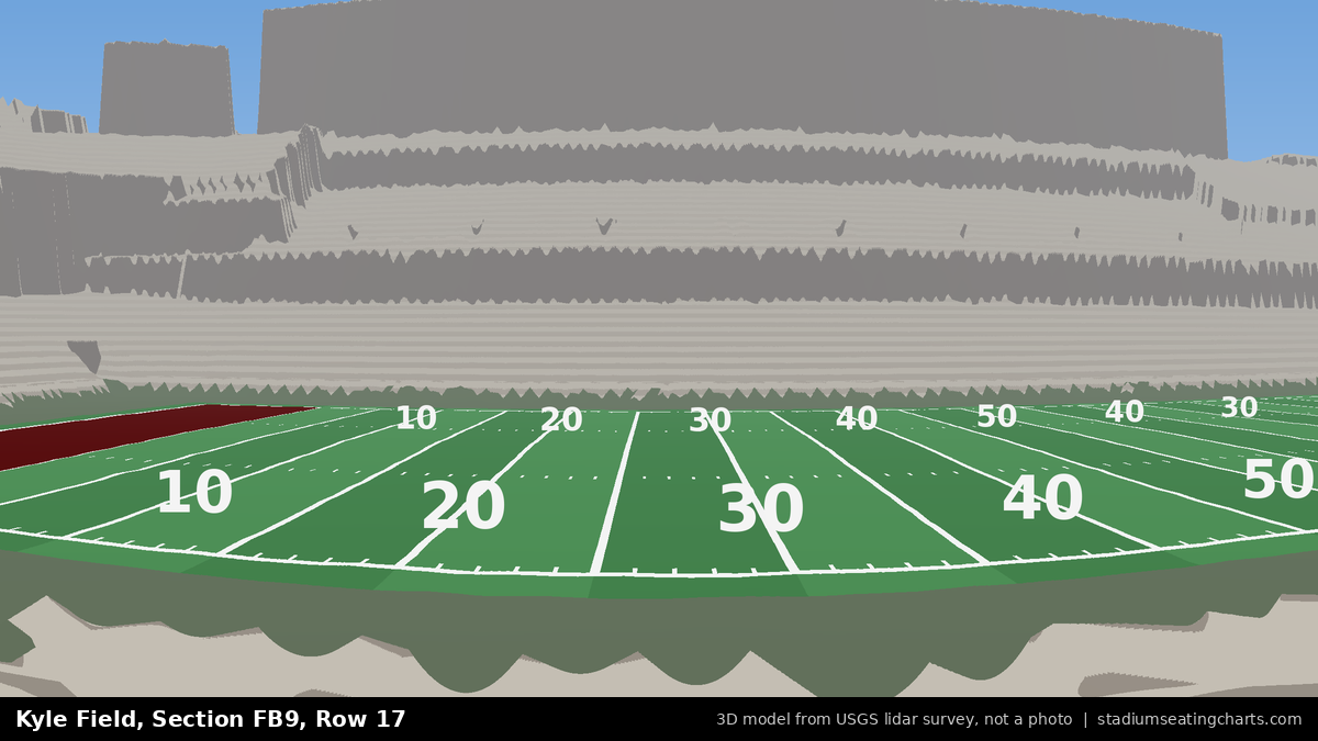 View from Kyle Field Field Box 9, Row 17, looking toward the field