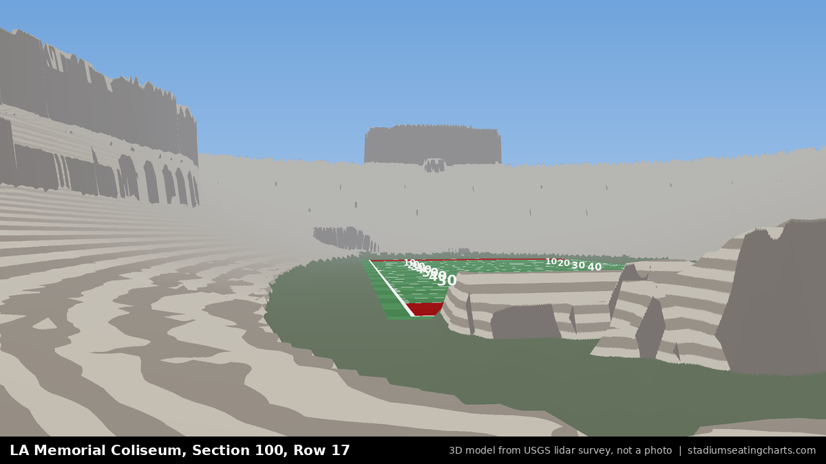 View from LA Memorial Coliseum Section 100, Row 17, looking toward the field