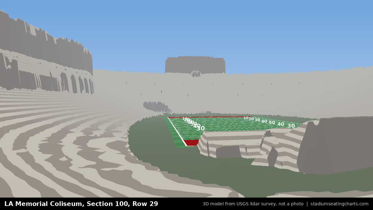 View from LA Memorial Coliseum Section 100, Row 29, looking toward the field