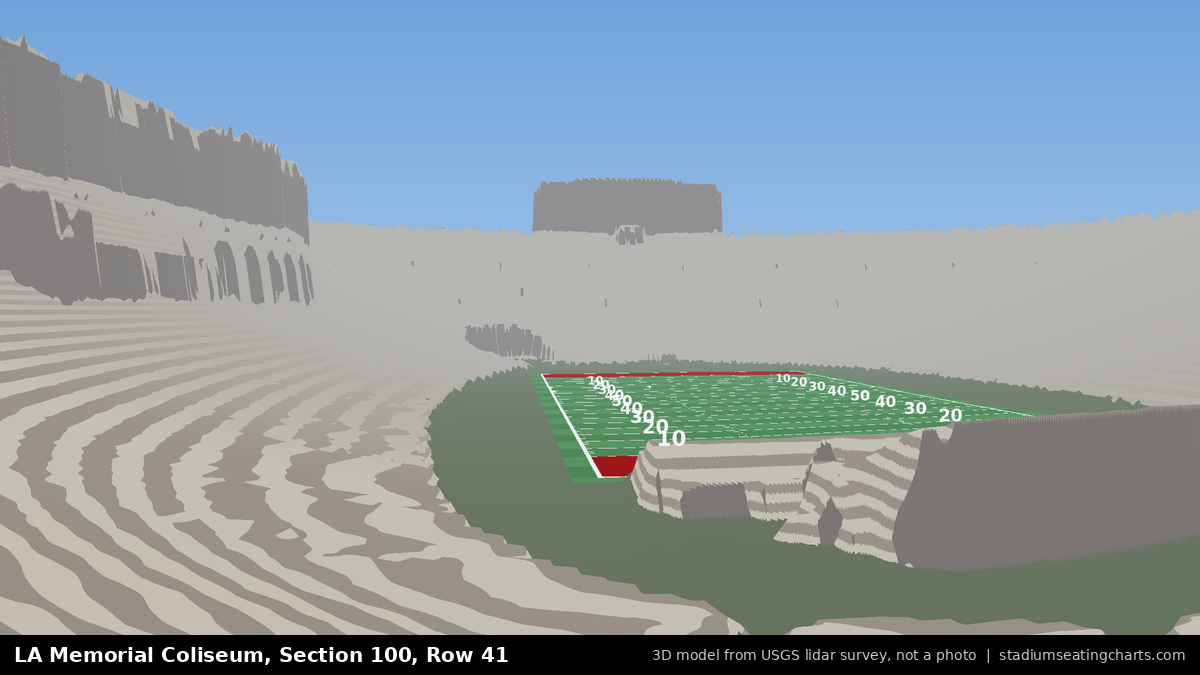 View from LA Memorial Coliseum Section 100, Row 41, looking toward the field