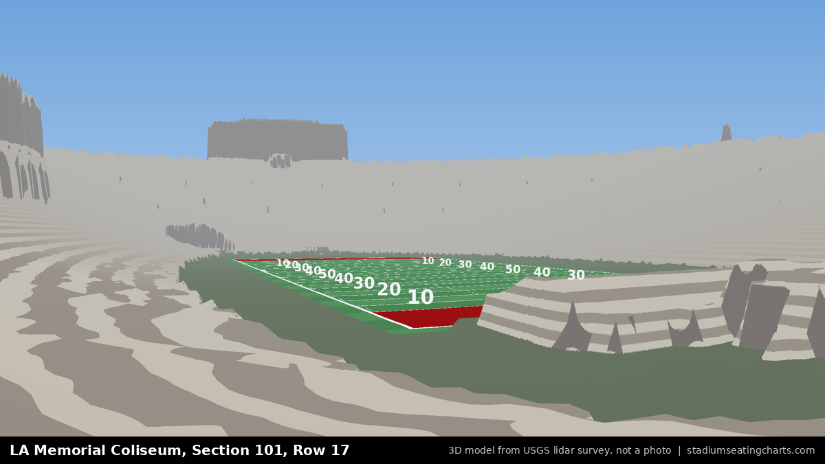 View from LA Memorial Coliseum Section 101, Row 17, looking toward the field