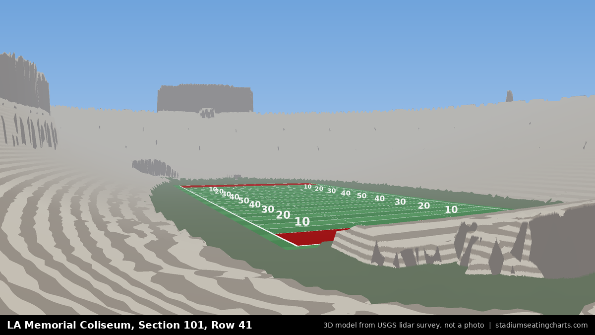 View from LA Memorial Coliseum Section 101, Row 41, looking toward the field