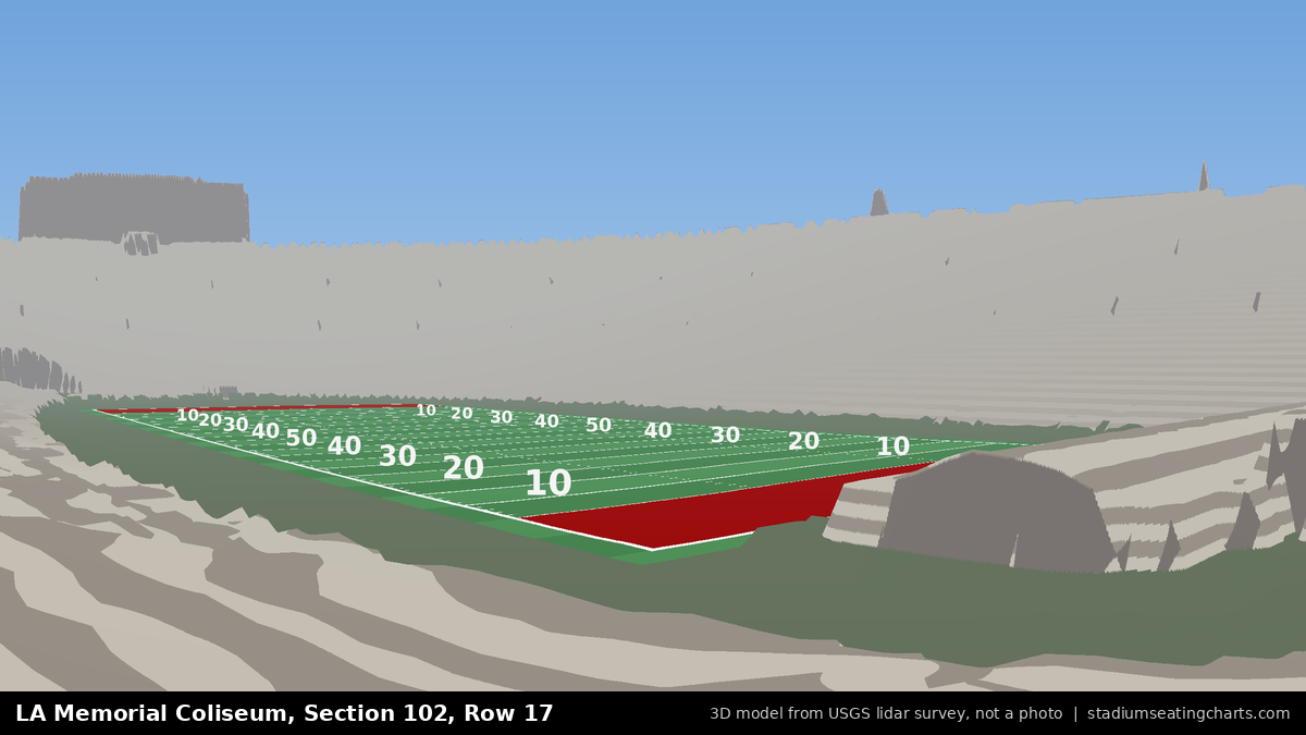 View from LA Memorial Coliseum Section 102, Row 17, looking toward the field