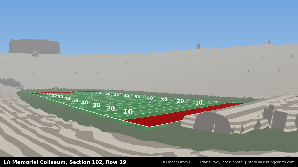 View from LA Memorial Coliseum Section 102, Row 29, looking toward the field