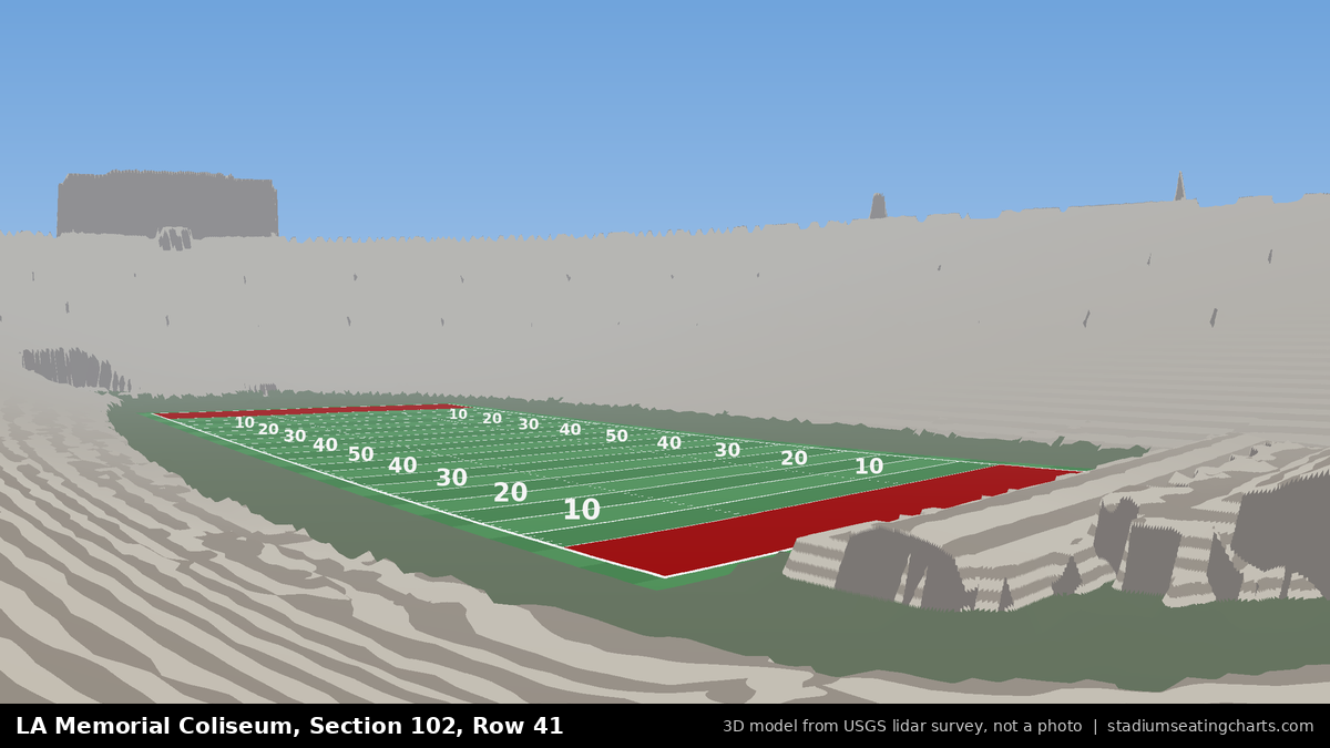 View from LA Memorial Coliseum Section 102, Row 41, looking toward the field