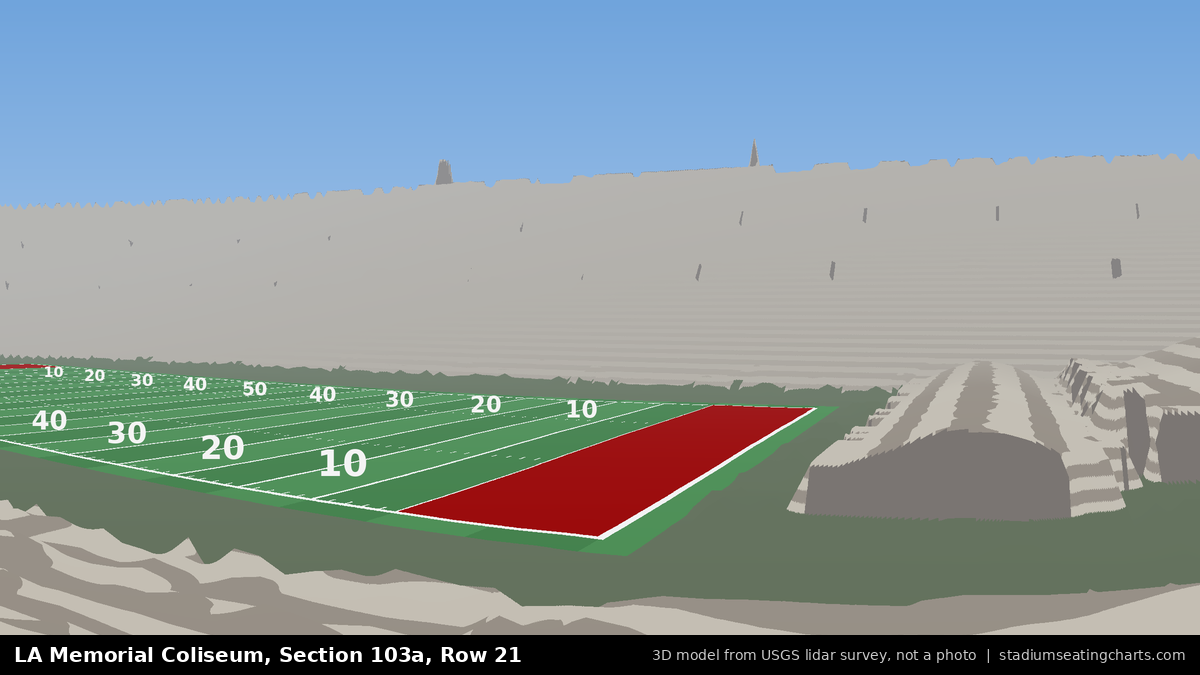 View from LA Memorial Coliseum Section 103A, Row 21, looking toward the field