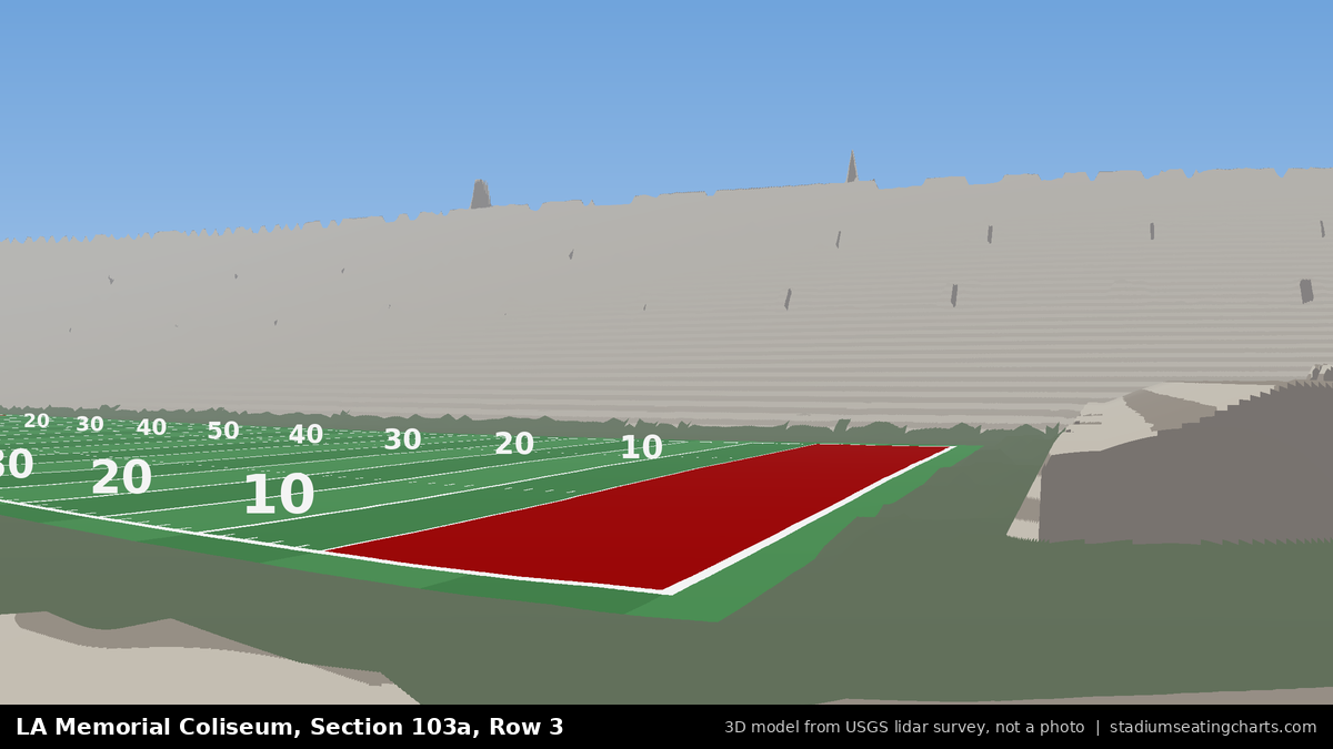 View from LA Memorial Coliseum Section 103A, Row 3, looking toward the field