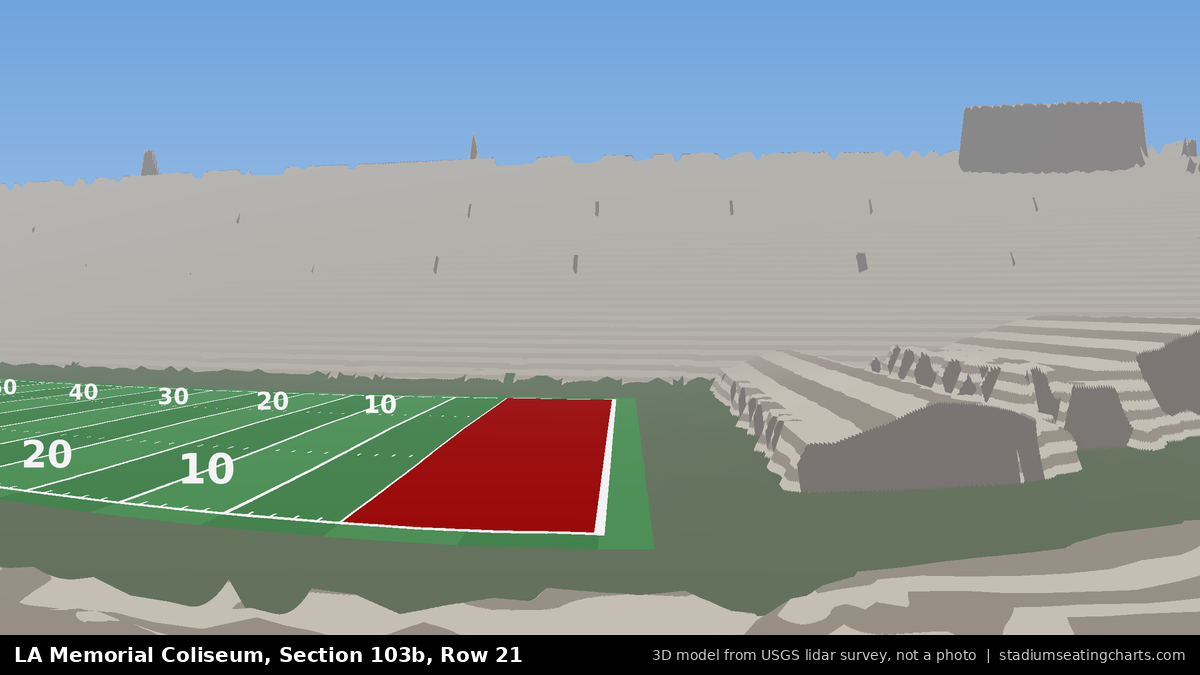View from LA Memorial Coliseum Section 103B, Row 21, looking toward the field