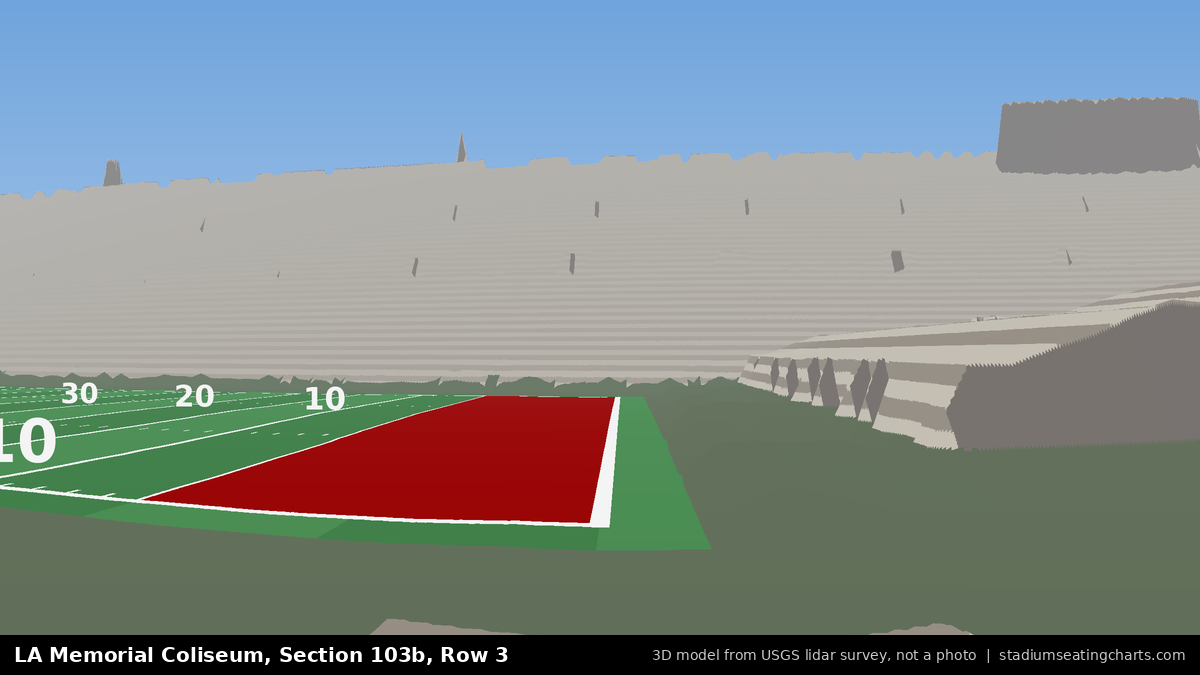 View from LA Memorial Coliseum Section 103B, Row 3, looking toward the field
