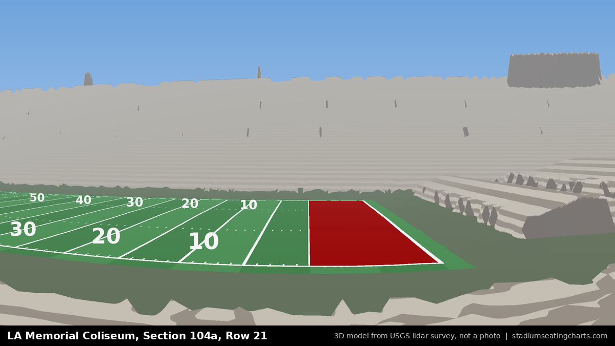 View from LA Memorial Coliseum Section 104A, Row 21, looking toward the field