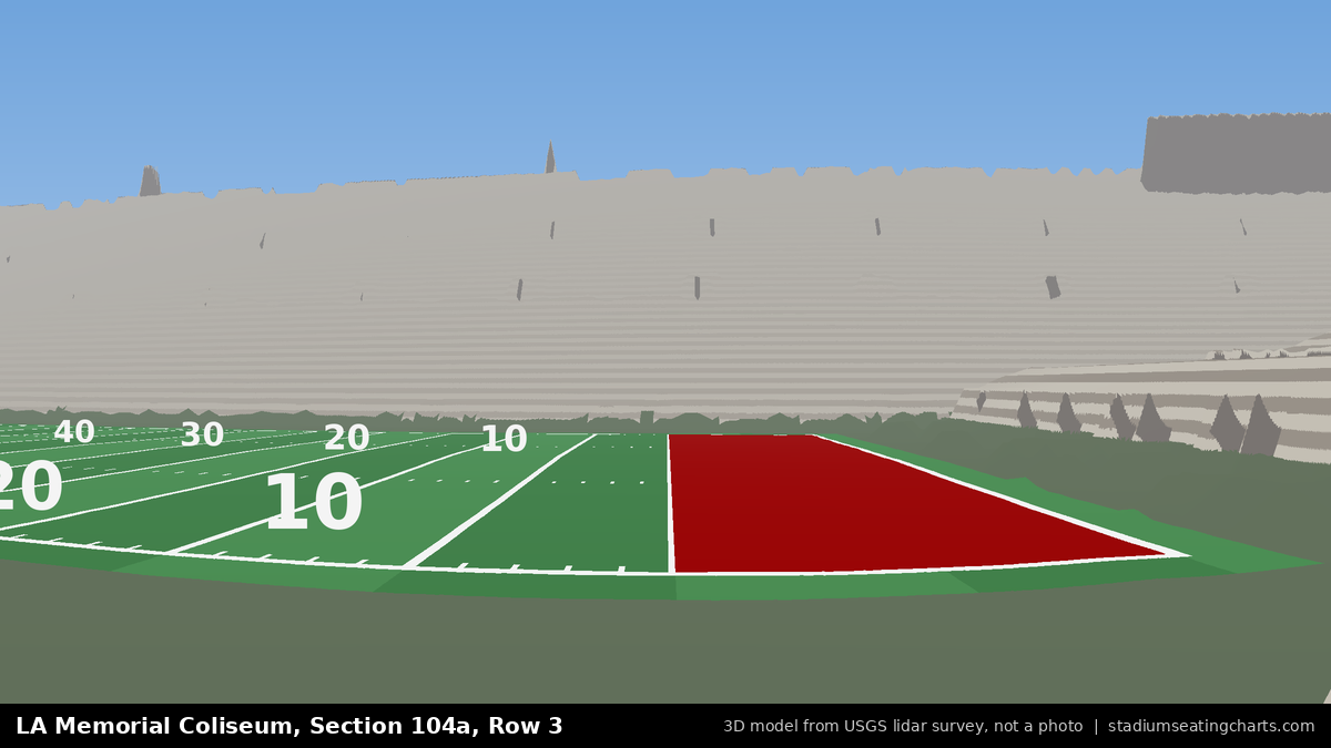 View from LA Memorial Coliseum Section 104A, Row 3, looking toward the field