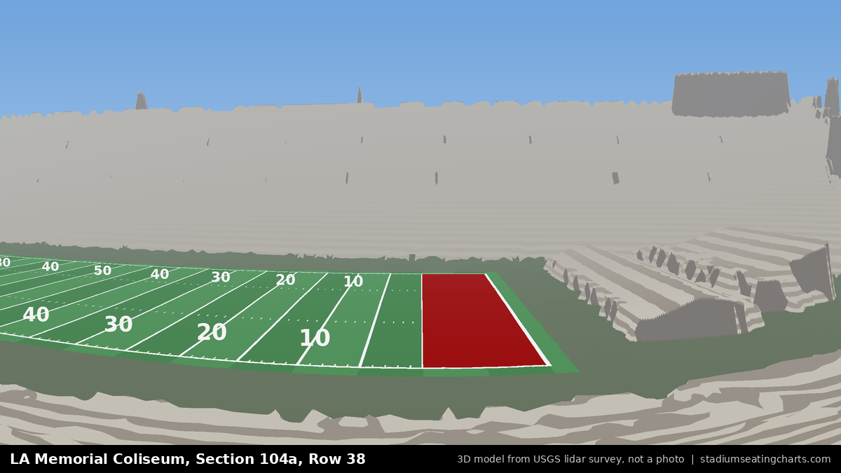 View from LA Memorial Coliseum Section 104A, Row 38, looking toward the field