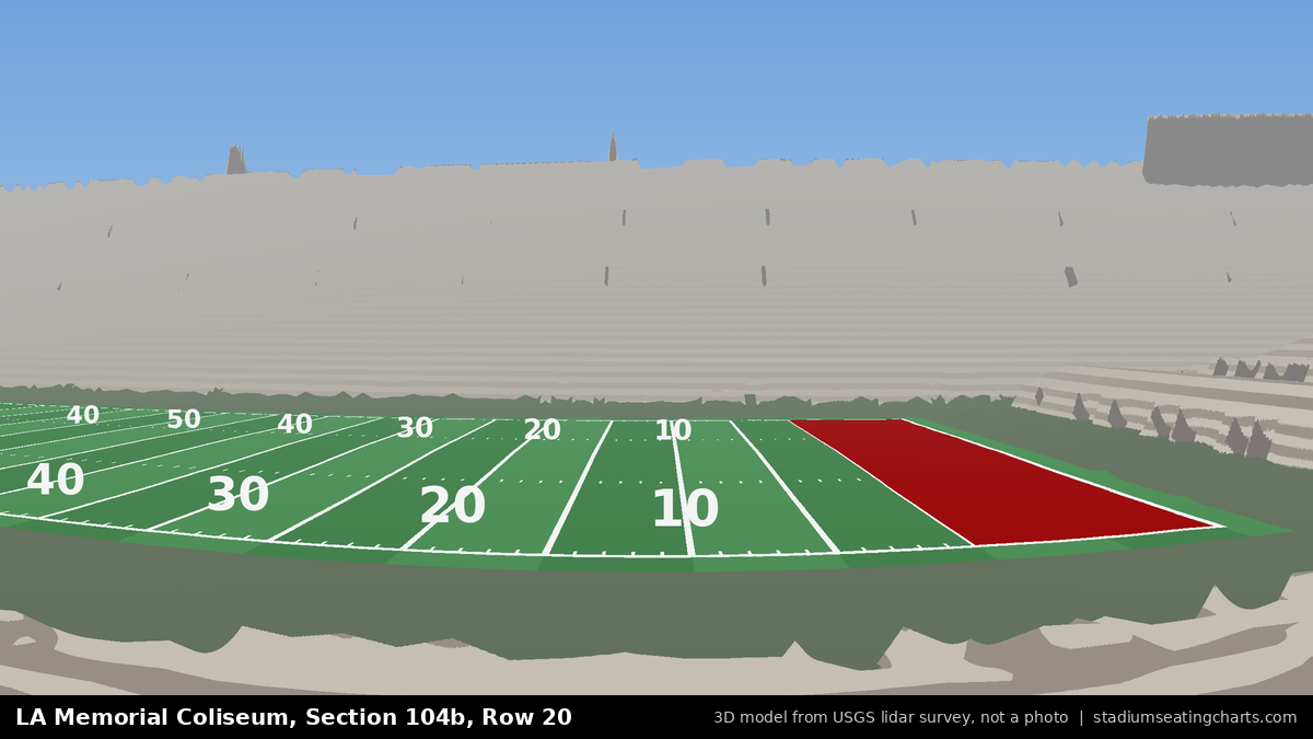 View from LA Memorial Coliseum Section 104B, Row 20, looking toward the field