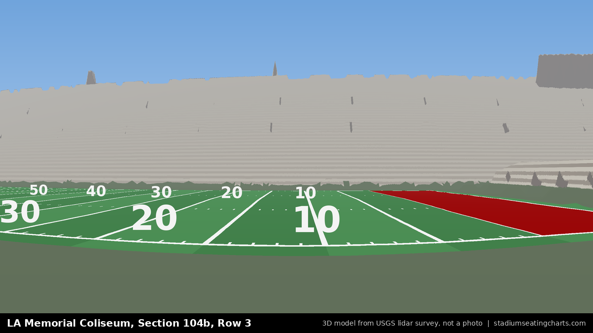 View from LA Memorial Coliseum Section 104B, Row 3, looking toward the field
