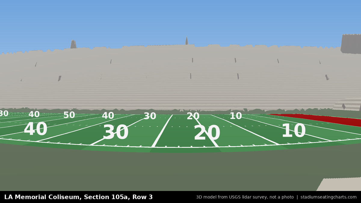 View from LA Memorial Coliseum Section 105A, Row 3, looking toward the field