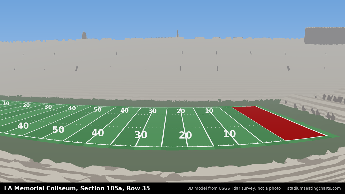 View from LA Memorial Coliseum Section 105A, Row 35, looking toward the field