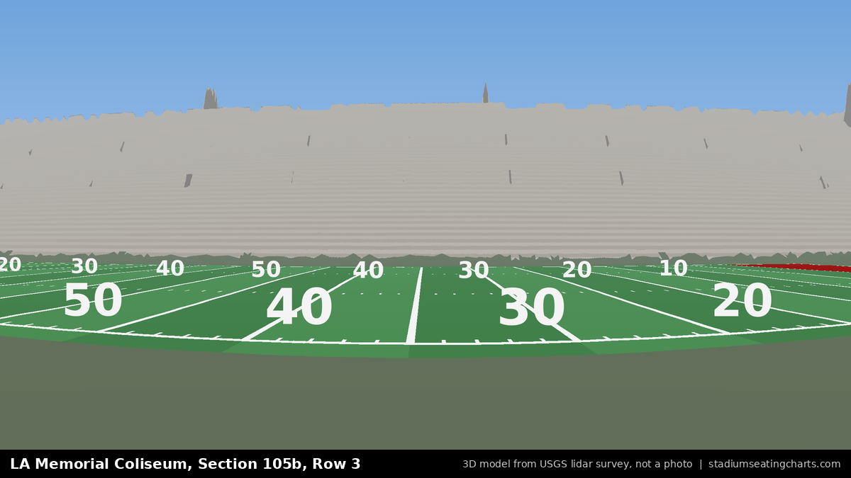View from LA Memorial Coliseum Section 105B, Row 3, looking toward the field