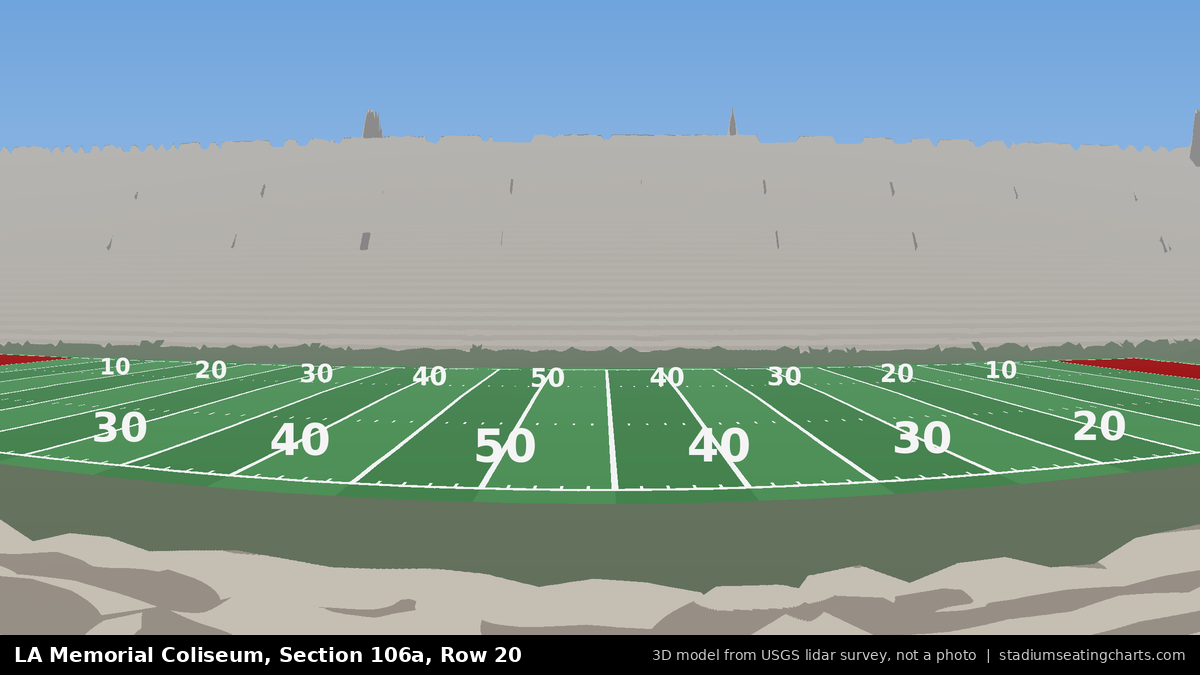 View from LA Memorial Coliseum Section 106A, Row 20, looking toward the field