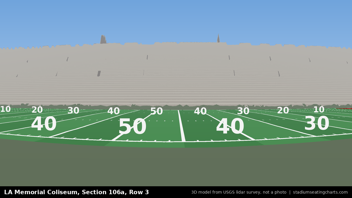 View from LA Memorial Coliseum Section 106A, Row 3, looking toward the field
