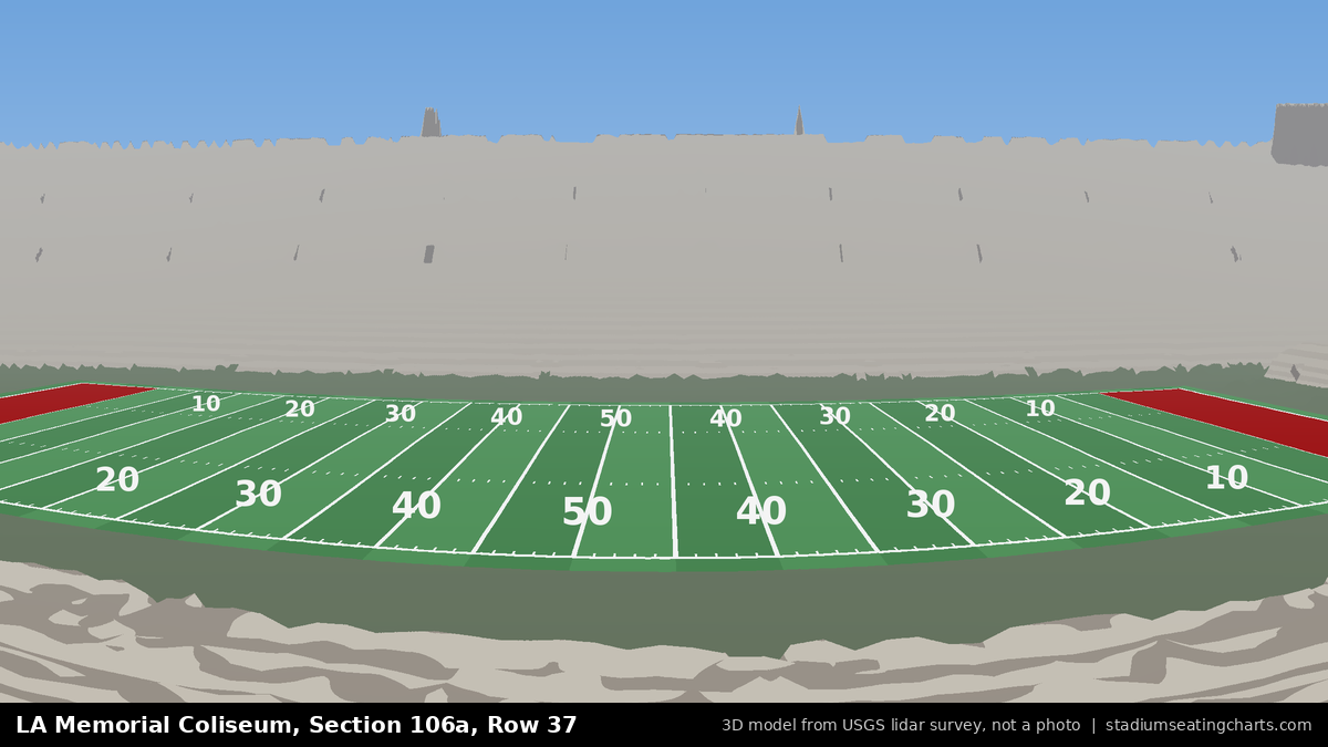 View from LA Memorial Coliseum Section 106A, Row 37, looking toward the field