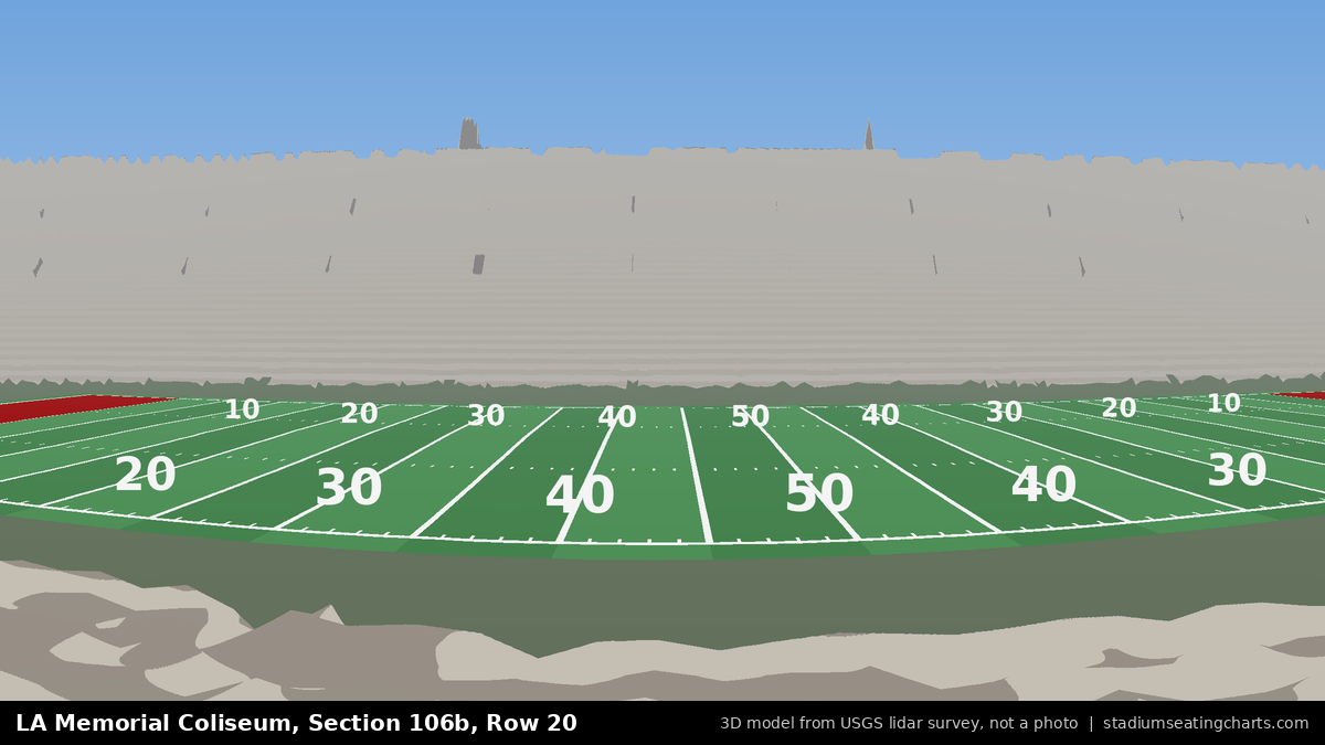 View from LA Memorial Coliseum Section 106B, Row 20, looking toward the field