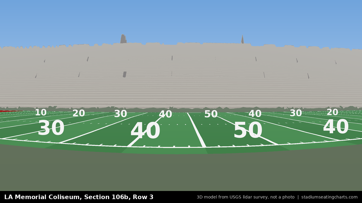 View from LA Memorial Coliseum Section 106B, Row 3, looking toward the field