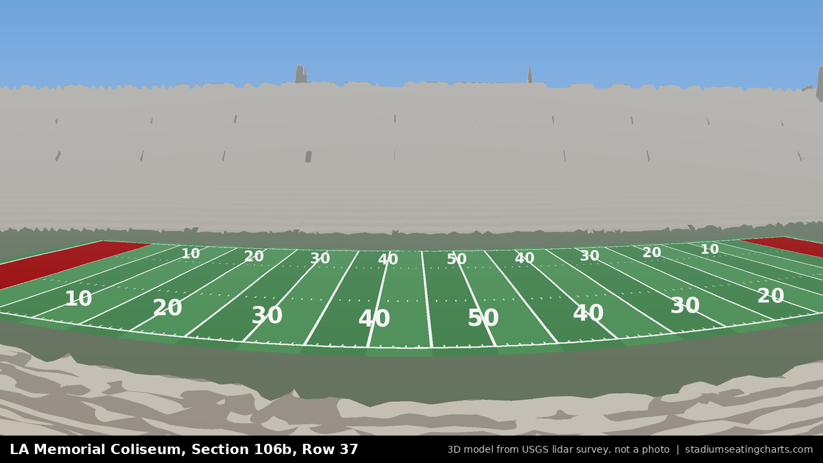 View from LA Memorial Coliseum Section 106B, Row 37, looking toward the field