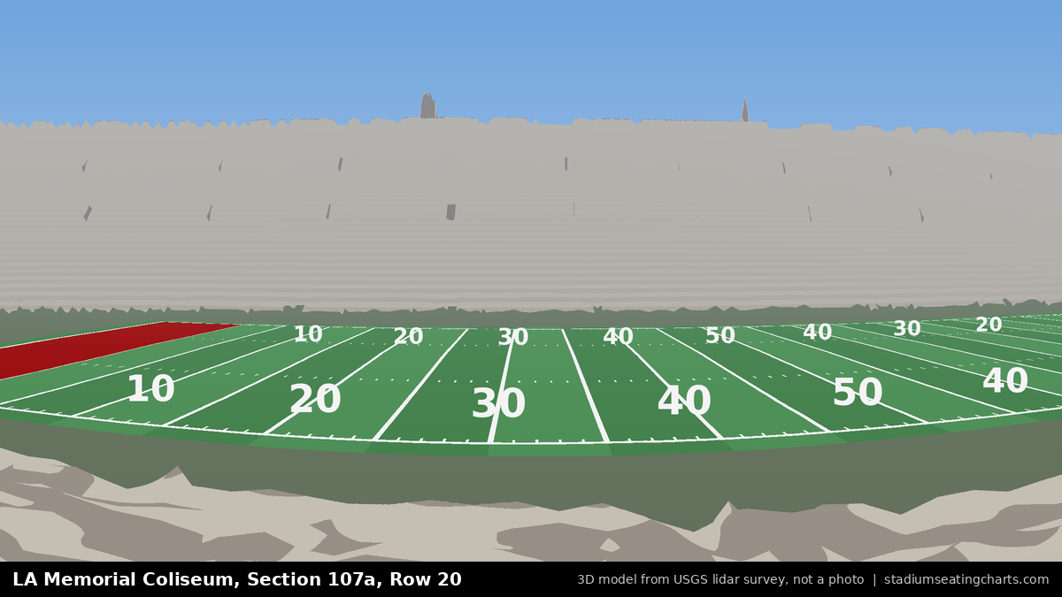 View from LA Memorial Coliseum Section 107A, Row 20, looking toward the field
