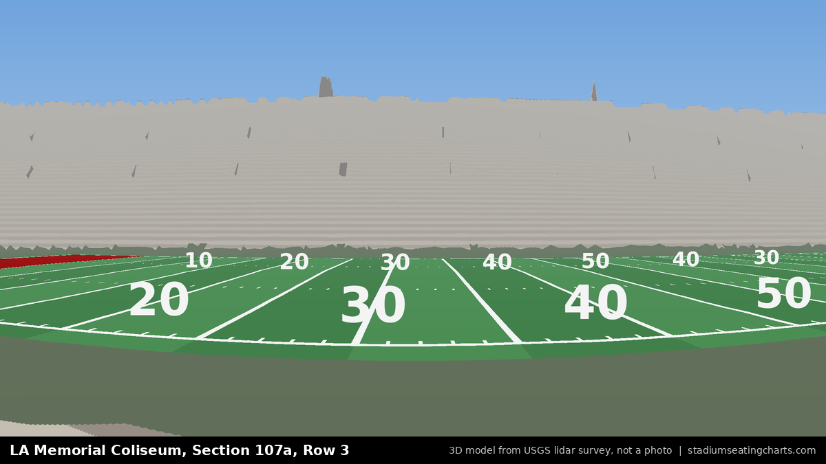 View from LA Memorial Coliseum Section 107A, Row 3, looking toward the field