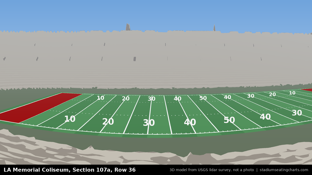 View from LA Memorial Coliseum Section 107A, Row 36, looking toward the field