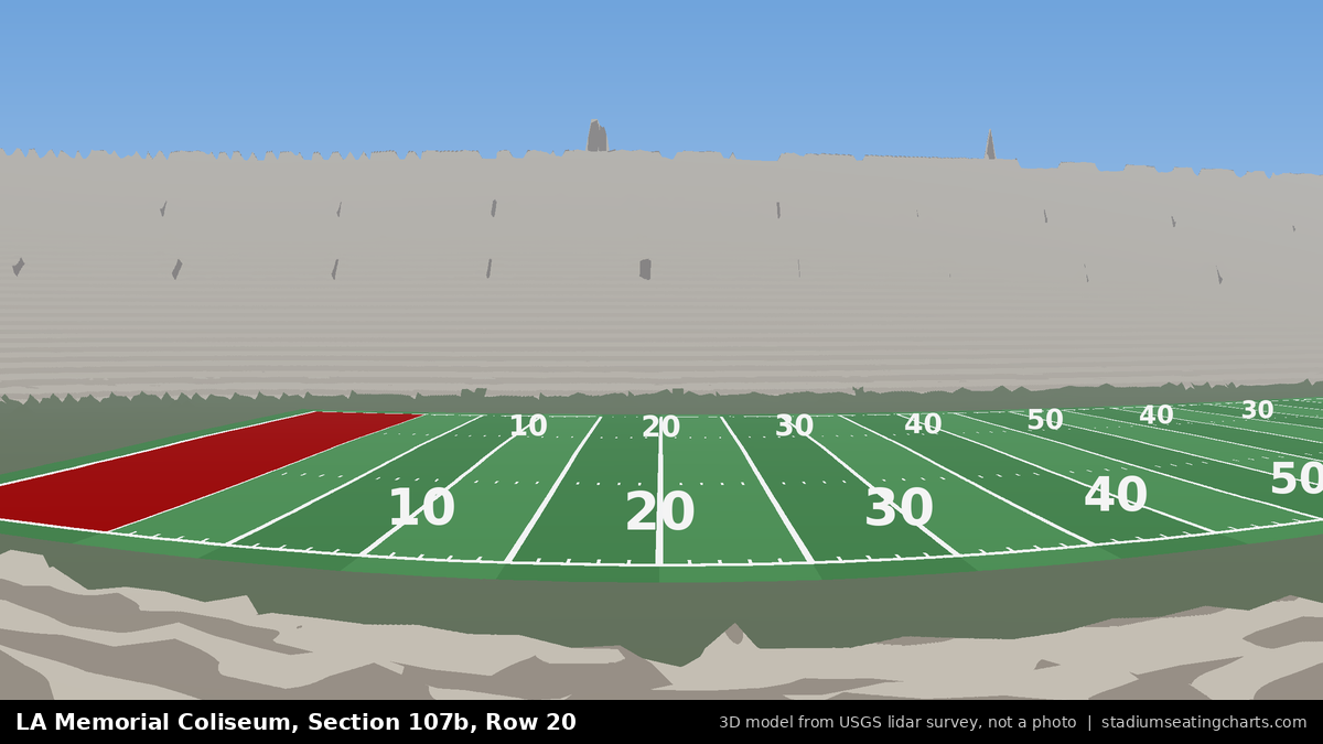 View from LA Memorial Coliseum Section 107B, Row 20, looking toward the field