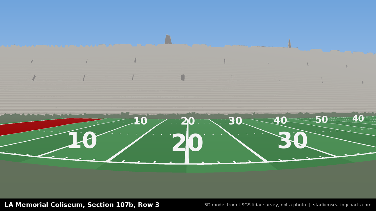View from LA Memorial Coliseum Section 107B, Row 3, looking toward the field