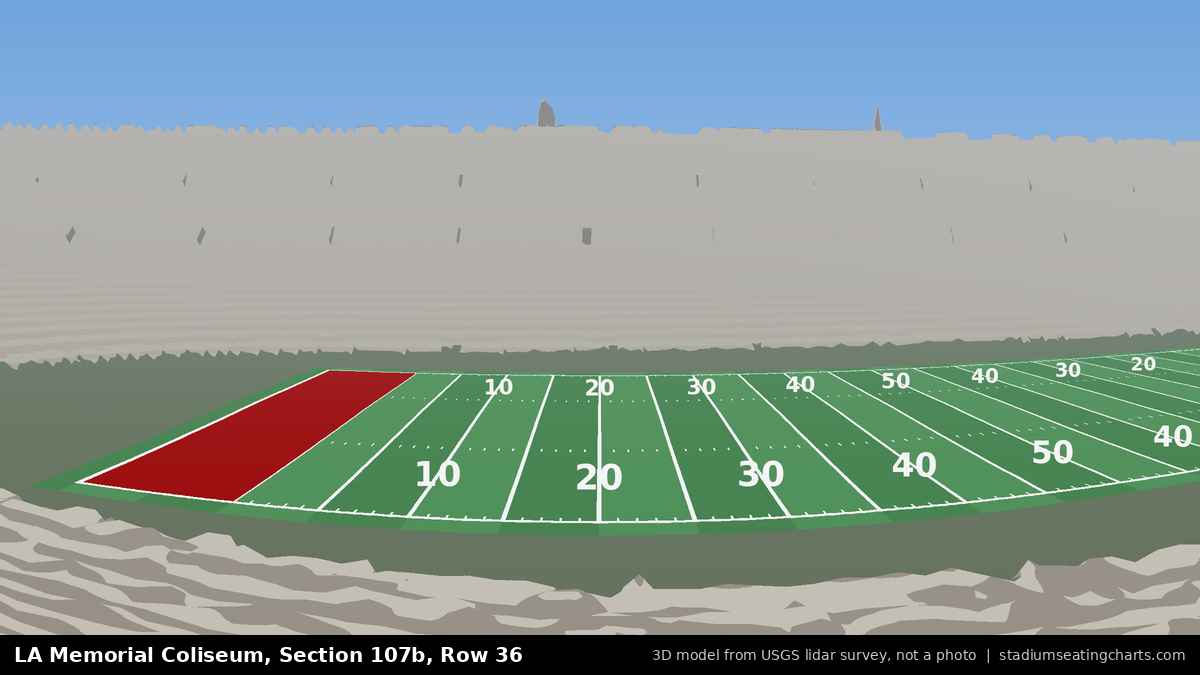 View from LA Memorial Coliseum Section 107B, Row 36, looking toward the field