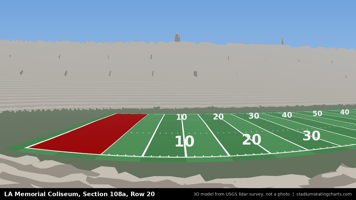 View from LA Memorial Coliseum Section 108A, Row 20, looking toward the field