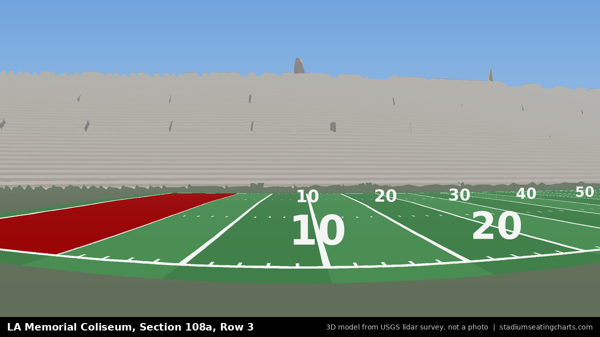 View from LA Memorial Coliseum Section 108A, Row 3, looking toward the field