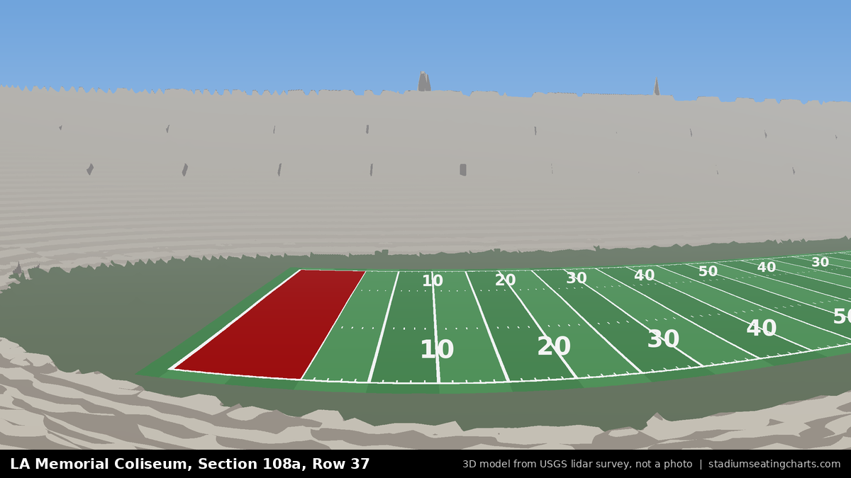View from LA Memorial Coliseum Section 108A, Row 37, looking toward the field