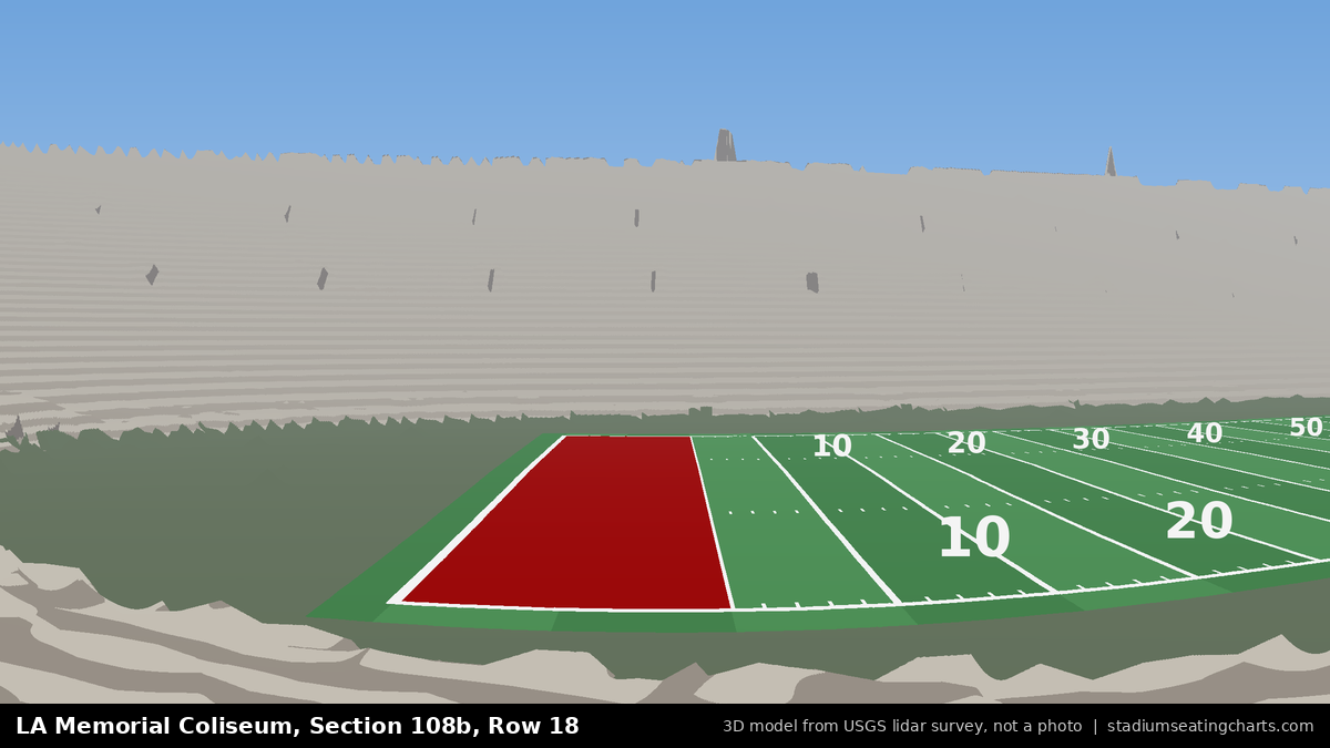 View from LA Memorial Coliseum Section 108B, Row 18, looking toward the field