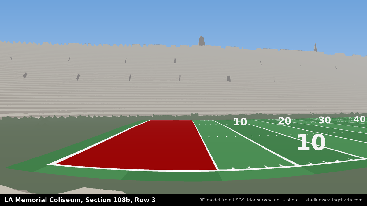 View from LA Memorial Coliseum Section 108B, Row 3, looking toward the field