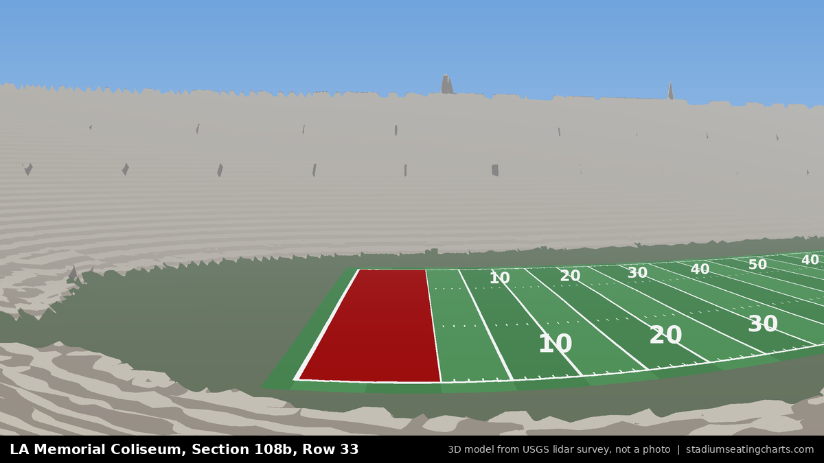 View from LA Memorial Coliseum Section 108B, Row 33, looking toward the field