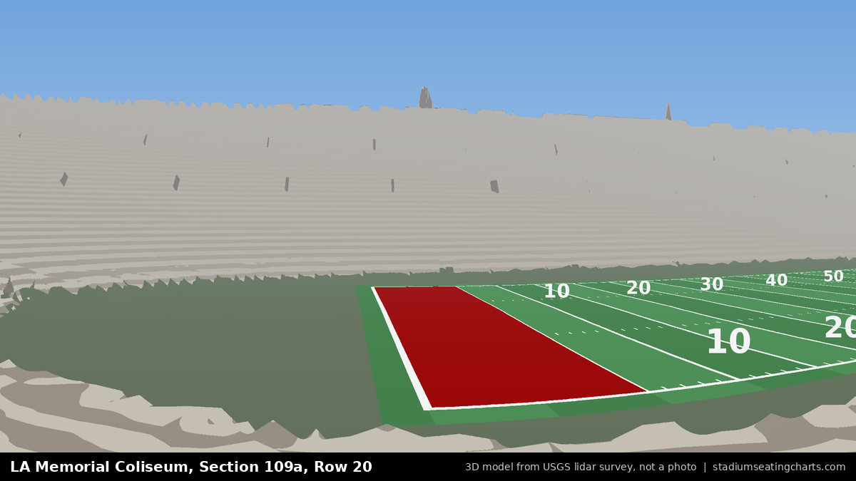 View from LA Memorial Coliseum Section 109A, Row 20, looking toward the field