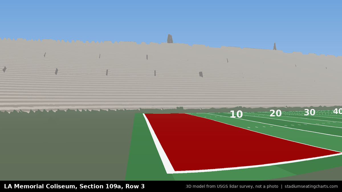 View from LA Memorial Coliseum Section 109A, Row 3, looking toward the field