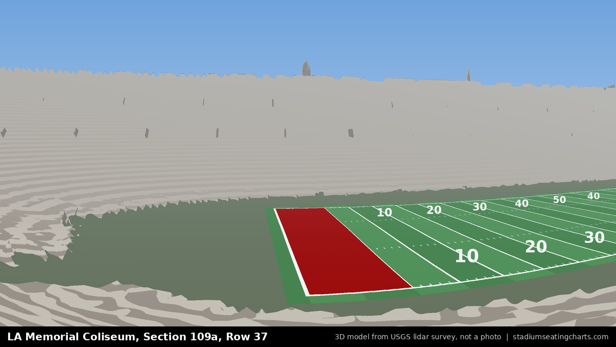 View from LA Memorial Coliseum Section 109A, Row 37, looking toward the field