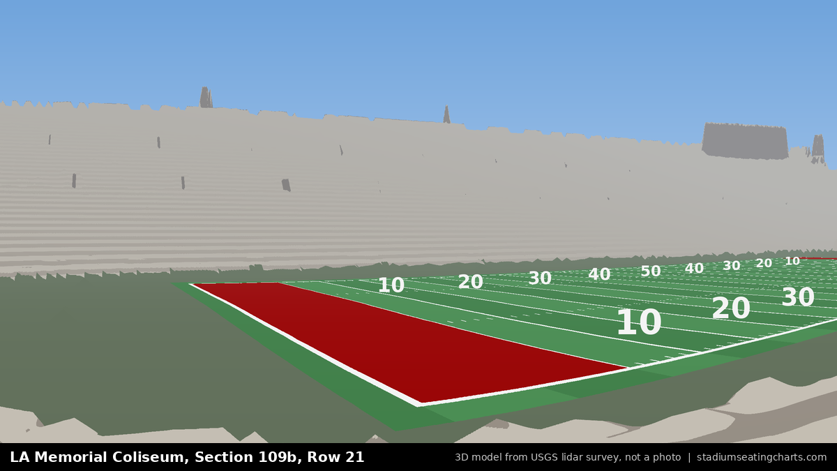 View from LA Memorial Coliseum Section 109B, Row 21, looking toward the field