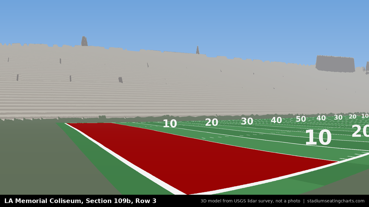View from LA Memorial Coliseum Section 109B, Row 3, looking toward the field