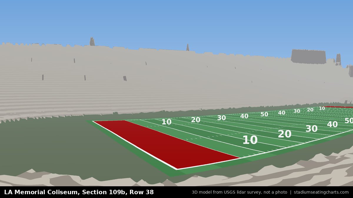 View from LA Memorial Coliseum Section 109B, Row 38, looking toward the field