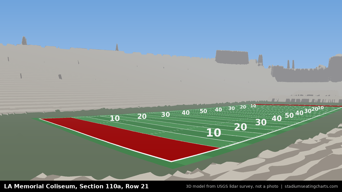 View from LA Memorial Coliseum Section 110A, Row 21, looking toward the field