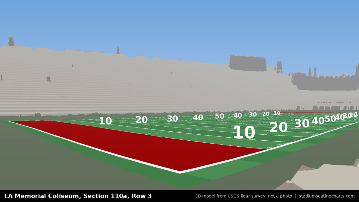 View from LA Memorial Coliseum Section 110A, Row 3, looking toward the field