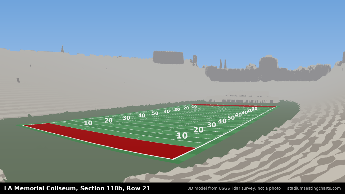 View from LA Memorial Coliseum Section 110B, Row 21, looking toward the field