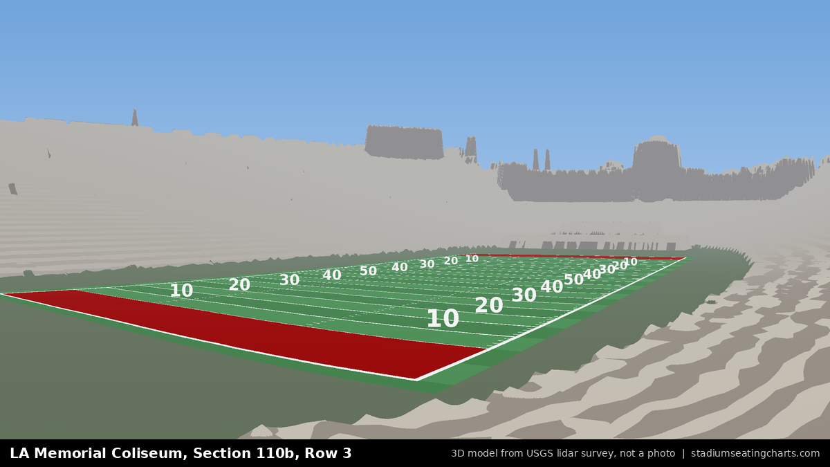 View from LA Memorial Coliseum Section 110B, Row 3, looking toward the field
