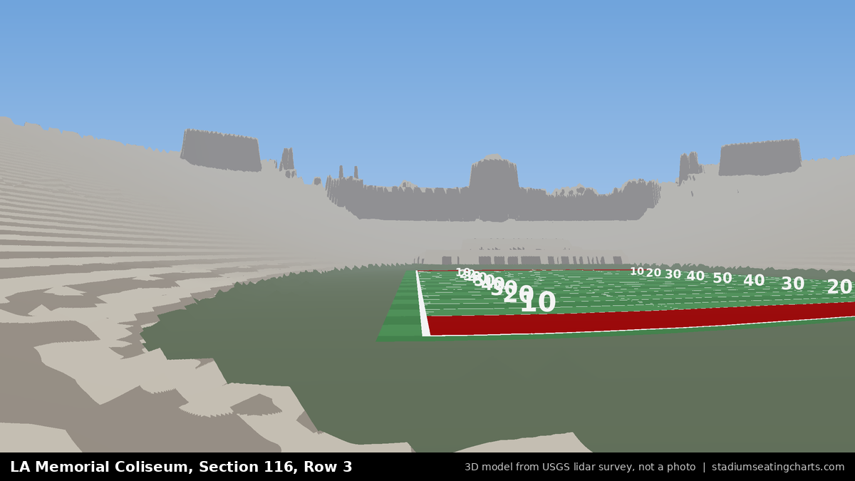 View from LA Memorial Coliseum Section 116, Row 3, looking toward the field